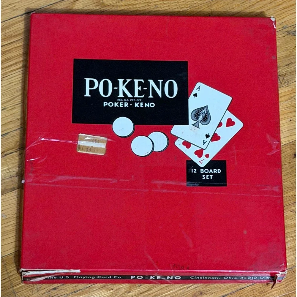 Vintage PO-KE-NO Poker Keno 12 Board Set U.S. Playing Card Co Red Box Game